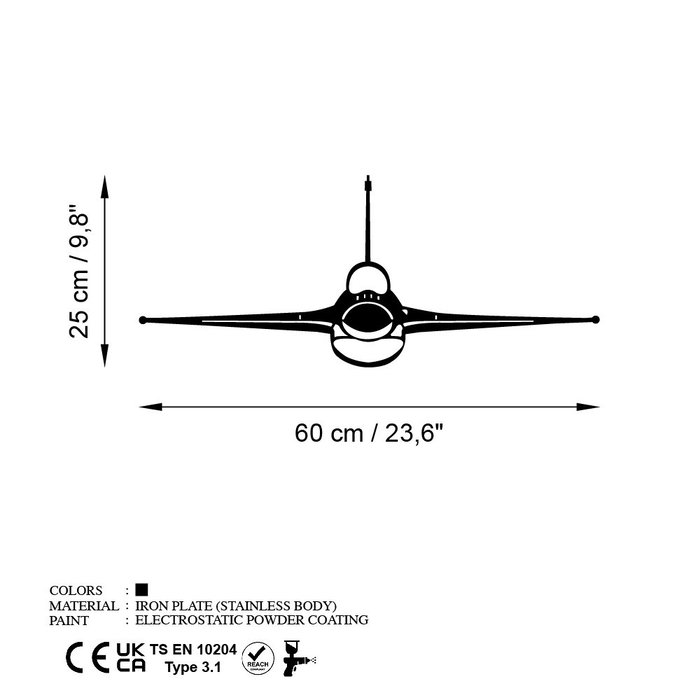 Wallity F-16 Jet Fighter Escultura de Pared en Negro